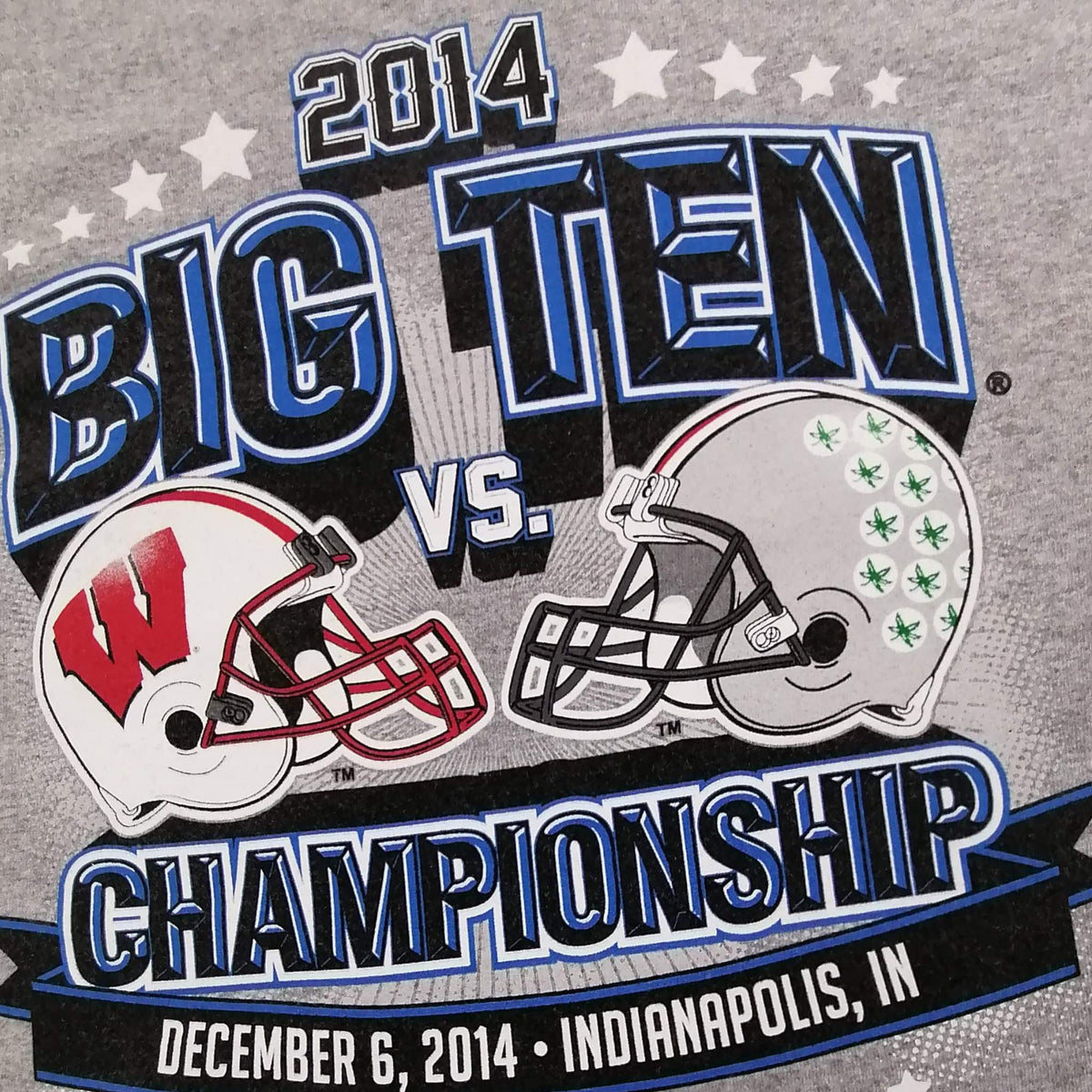 Vintage B1G Championship T-Shirt in Grau mit großem Frontprint, empfohlene Größe XL