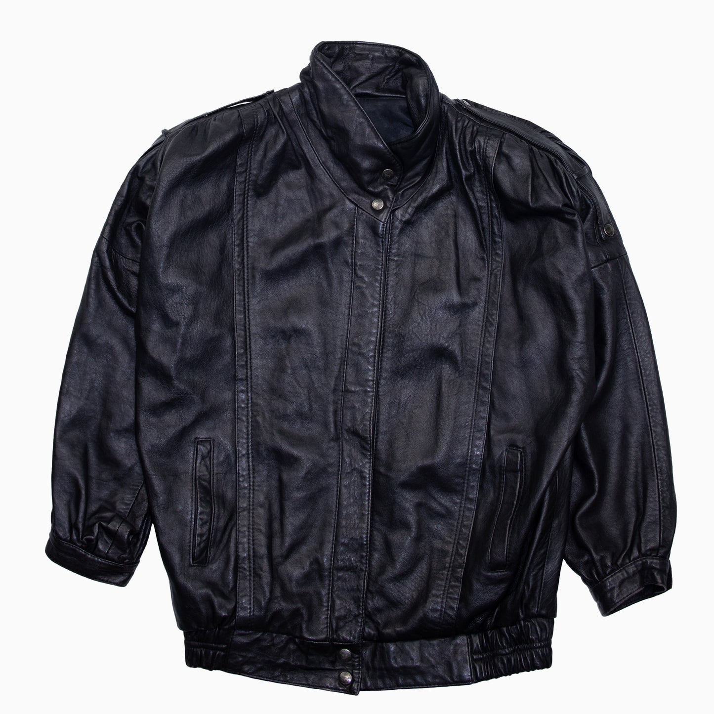 Schwarze Vintage Lederjacke von Jordang Paris mit klassischem Schnitt und Reißverschluss, unisex, Größe L