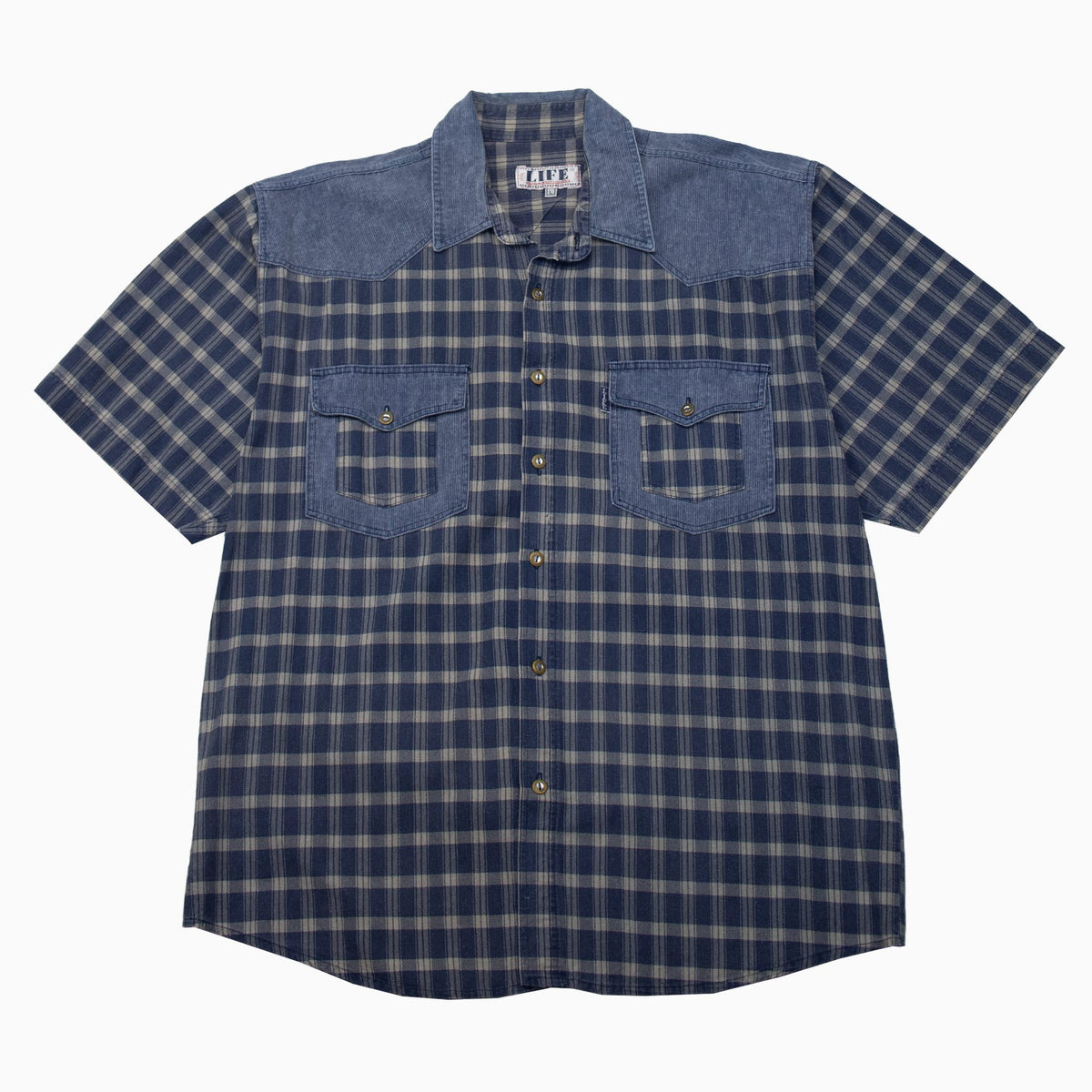 Vintage 90s Life Checkered Short Sleeve Shirt XL