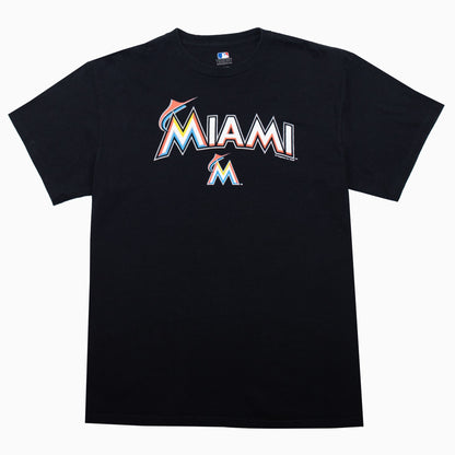 Vintage MLB Miami Marlins T-Shirt in Schwarz mit großem Team Print – Size L
