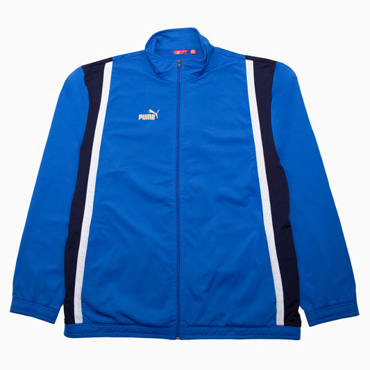 Vintage Puma Trainingsjacke in Navy, blau und Weiß mit Logo-Stickerei und sportlichem Schnitt, unisex, Größe XL
