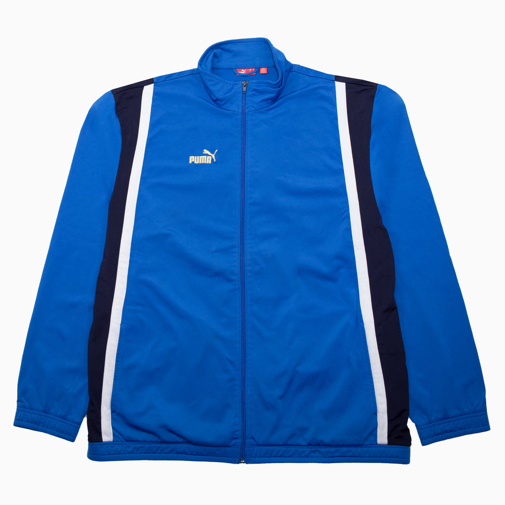 Vintage Puma Trainingsjacke in Navy, blau und Weiß mit Logo-Stickerei und sportlichem Schnitt, unisex, Größe XL
