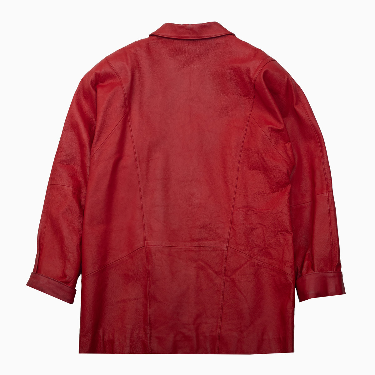 Vintage 80s Red Shoulder Pads Genuine Leather Blazer Jacket M – Rückansicht