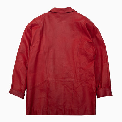 Vintage 80s Red Shoulder Pads Genuine Leather Blazer Jacket M – Rückansicht