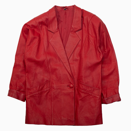 Vintage 80s red genuine leather blazer jacket in size M