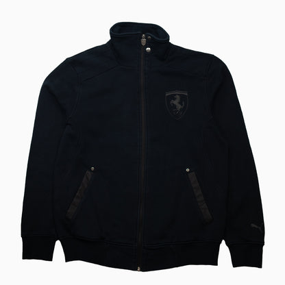 Schwarze Vintage Y2K Puma Ferrari Zip-Sweatjacke in Größe L – Vorderansicht