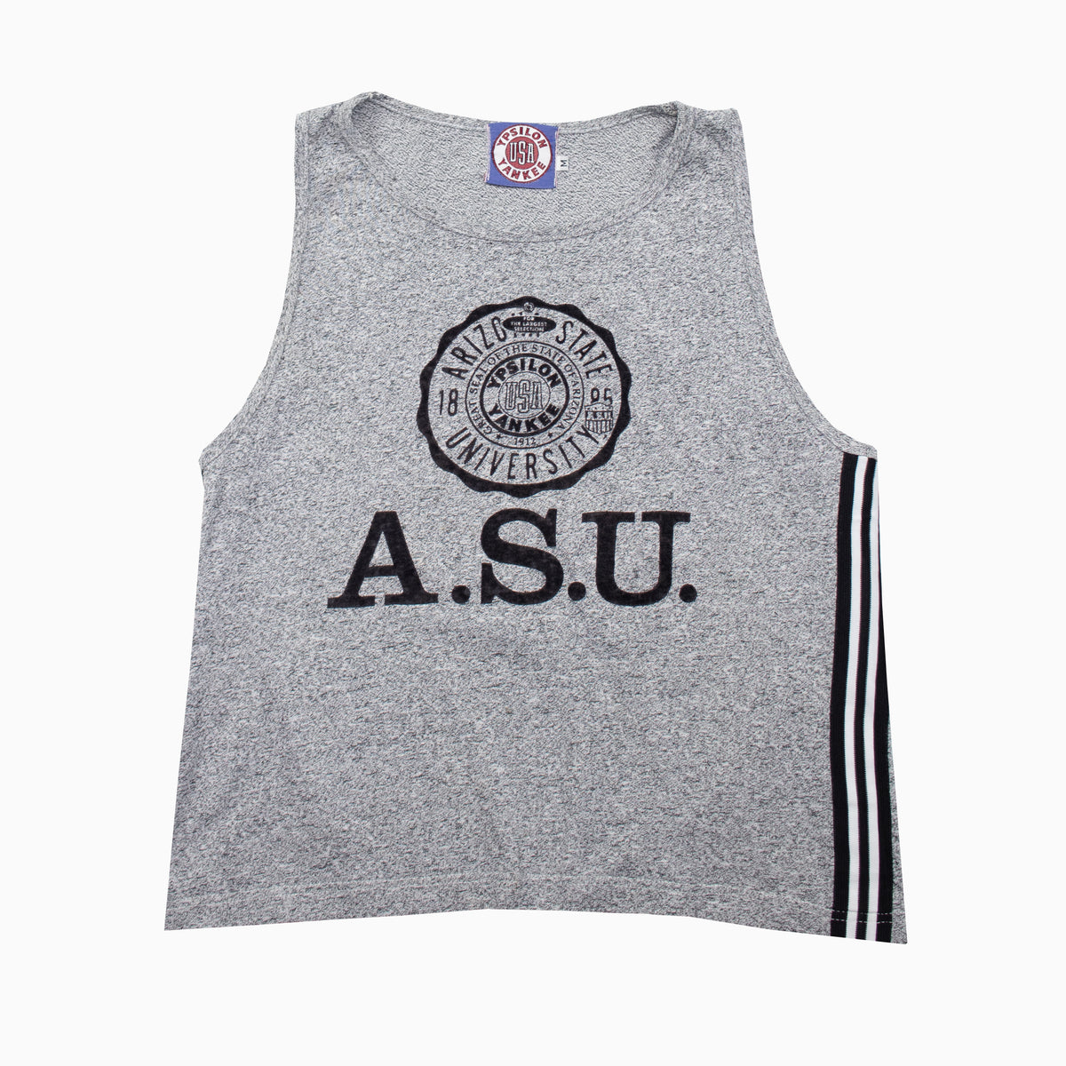 intage Tanktop von Ypsilon in Grau mit USA Yankee A.S.U. Print auf der Brust, unisex, Größe M