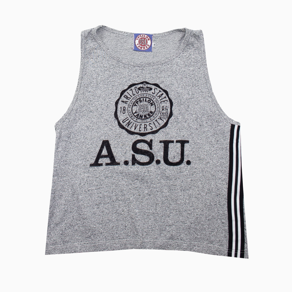intage Tanktop von Ypsilon in Grau mit USA Yankee A.S.U. Print auf der Brust, unisex, Größe M