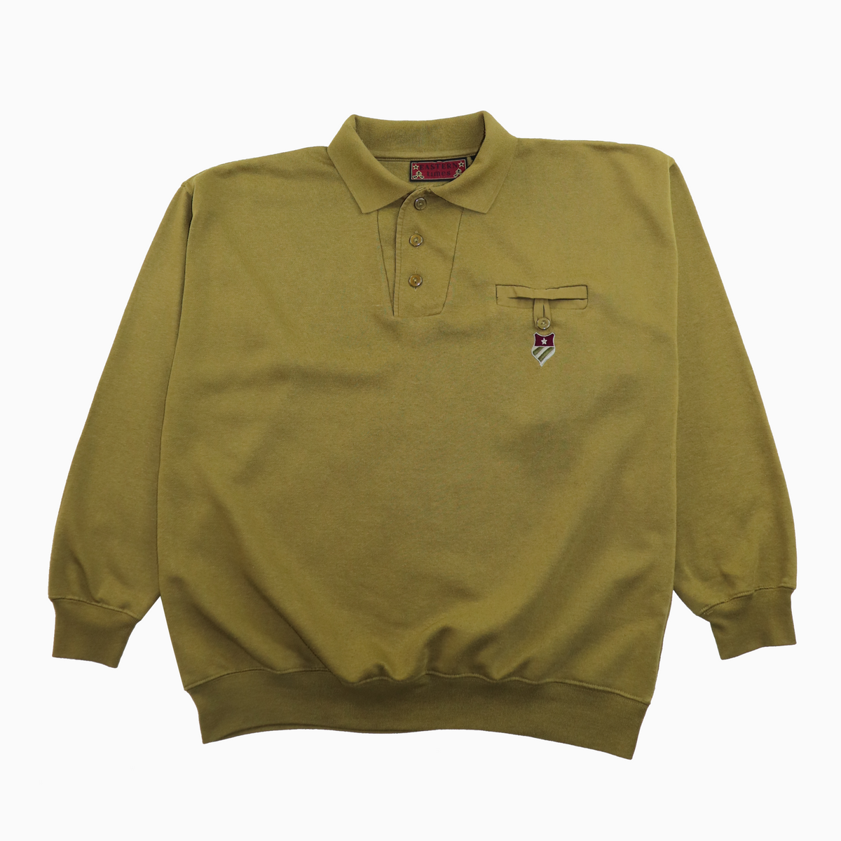Vintage 90s Eastern Times Three Button Breast Pocket Sweater L – Vorderansicht