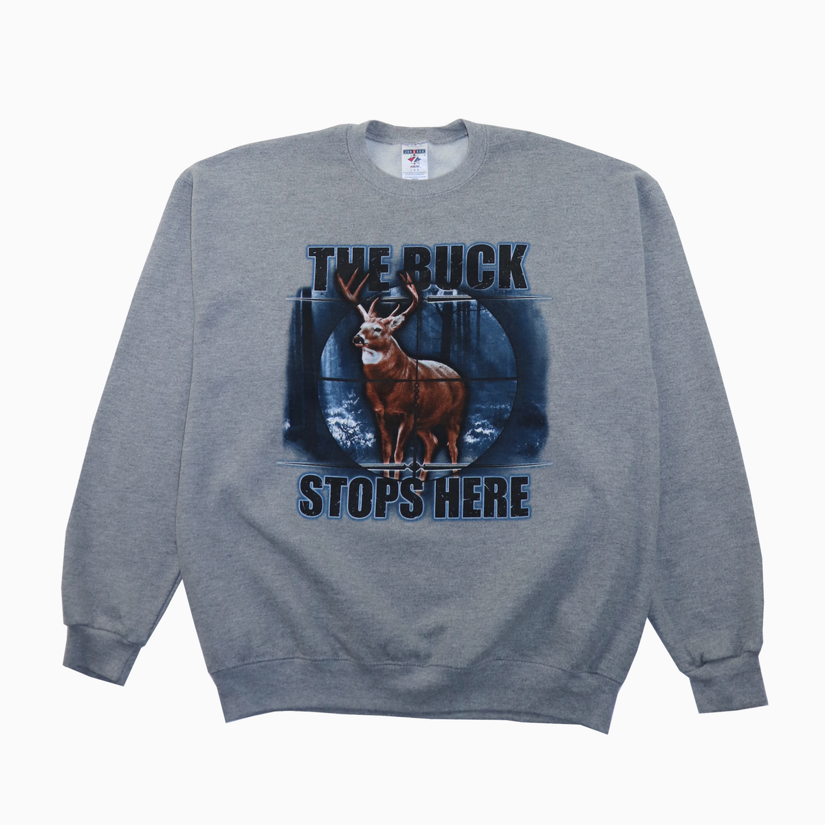 Vintage 90s Jerzees The Buck Stops Here Graphic Sweater L – Vorderansicht