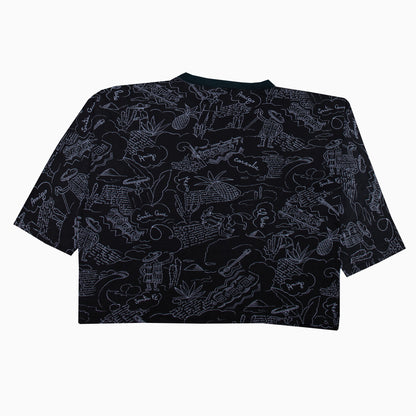 Vintage 90s Pin Up Graphic Wide Crop Top L – Rückansicht