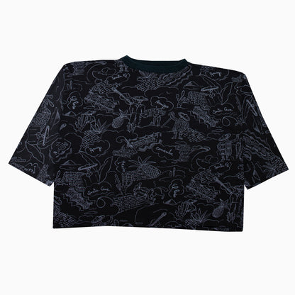 Vintage 90s Pin Up Graphic Wide Crop Top L – Vorderansicht