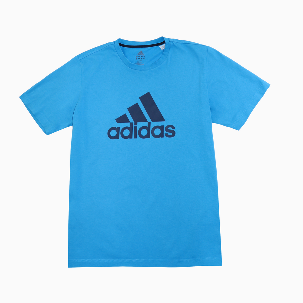 Schwarzes Vintage Adidas T-Shirt blau aus den 2000ern mit großem  Logo-Print auf der Vorderseite, unisex, Größe M