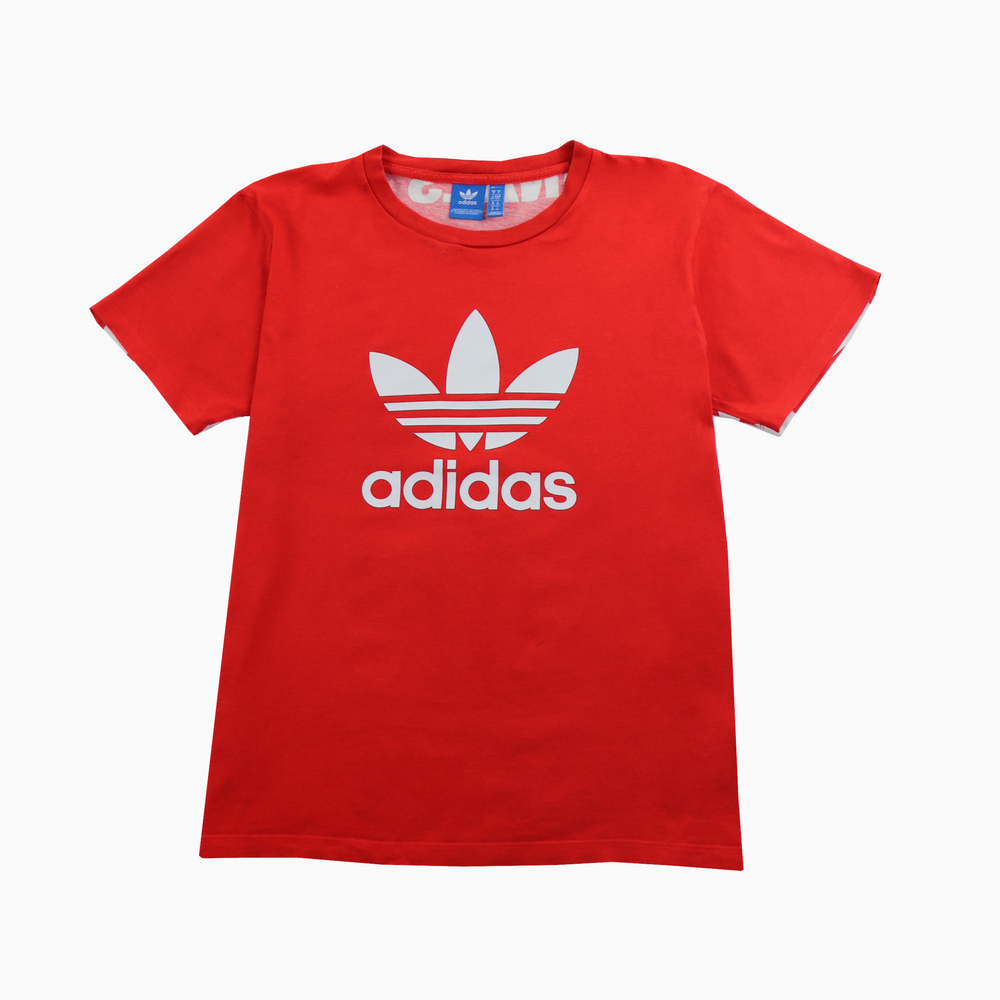 Vintage Adidas Originals T-Shirt aus den 2000ern in rot mit weisem Logo-Print, unisex, Größe L