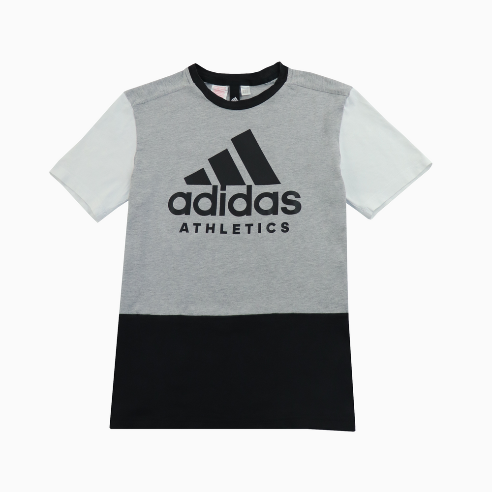 Vintage Adidas T-Shirt aus den 2000ern in grau mit großem Front-Print, unisex, Größe s