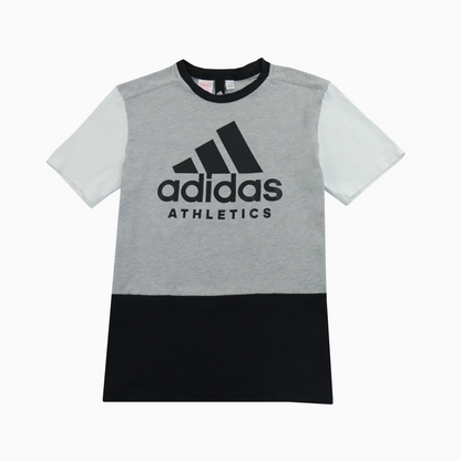 Vintage Adidas T-Shirt aus den 2000ern in grau mit großem Front-Print, unisex, Größe s