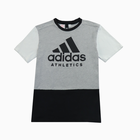 Vintage Adidas T-Shirt aus den 2000ern in grau mit großem Front-Print, unisex, Größe s