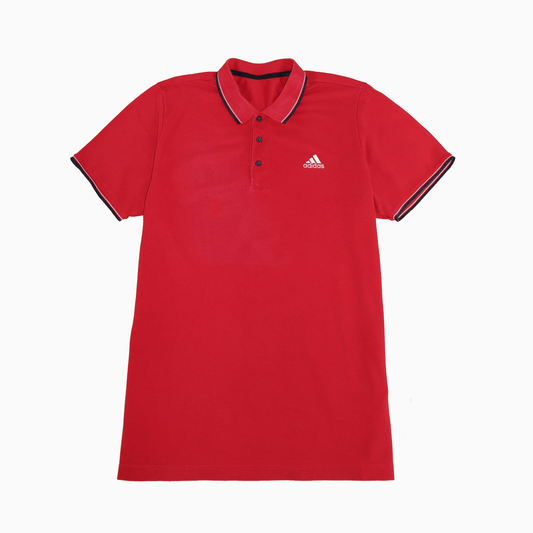 Vintage Adidas Poloshirt in rot mit Brustlogo und klassischem Kragen, unisex, Größe L